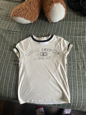 Forever 21 White Ringer Tee with Navy Trim